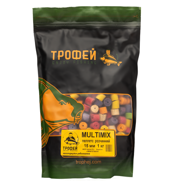 Пеллетс -Мультимікс розчинний всесезонний 15 мм. 1 кг від Трофей риболовля Пеллетс -Мультимікс розчинний всесезонний 15 мм. 1 кг прикормка приманка
